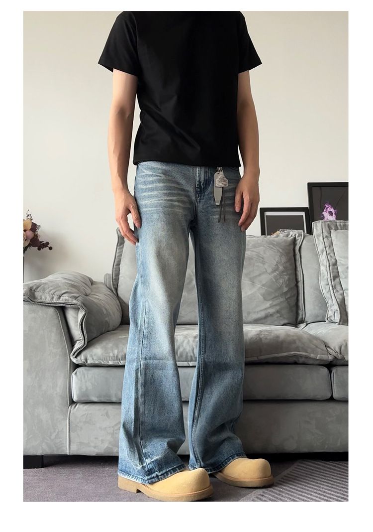 Jeans blu lavati vintage - Pantaloni in denim bootcut slim fit (stile retrò da strada, unisex)_voghion.com