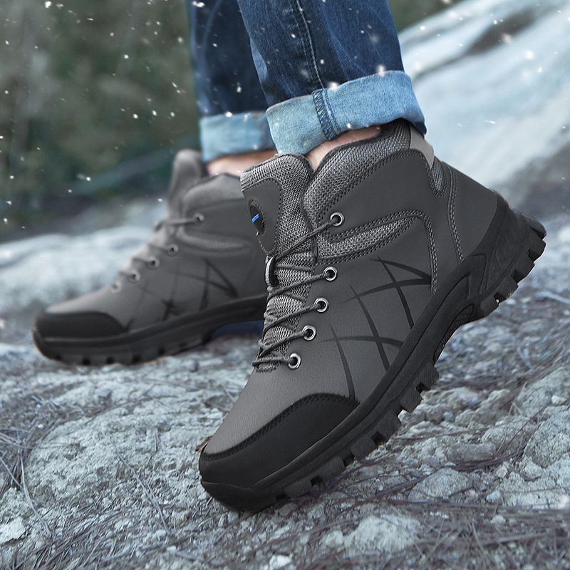 Winter Herrenstiefel High Top Wanderschuhe Warme Plüsch Stiefeletten Wasserdichte Leder Sneakers Outdoor Männliche Wanderstiefel Arbeitsschuhe_voghion.com