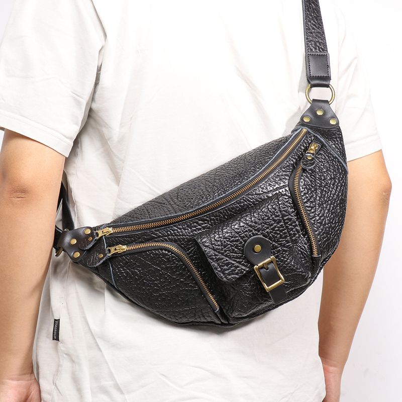 Heiße Herren-Brusttasche aus wildem Rindsleder, multifunktional, echte Taille, Outdoor-Pendler, Oberschicht aus Leder, einzelne Schulter, Umhängetasche_voghion.com
