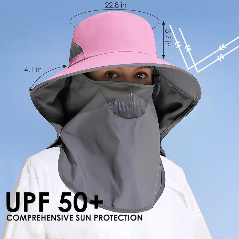 Outdoor Sun Hat Detachable Neck Face Flap UPF 50+UV Protection Visor Fishing Hats With Neck Flap For Men & Women_voghion.com