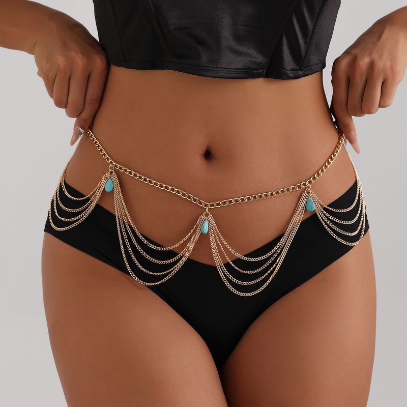Damenschmuck Böhmische Retro-Hüftkette mit türkisfarbenem Anhänger, modische und beliebte All-Match-Körperkette_voghion.com