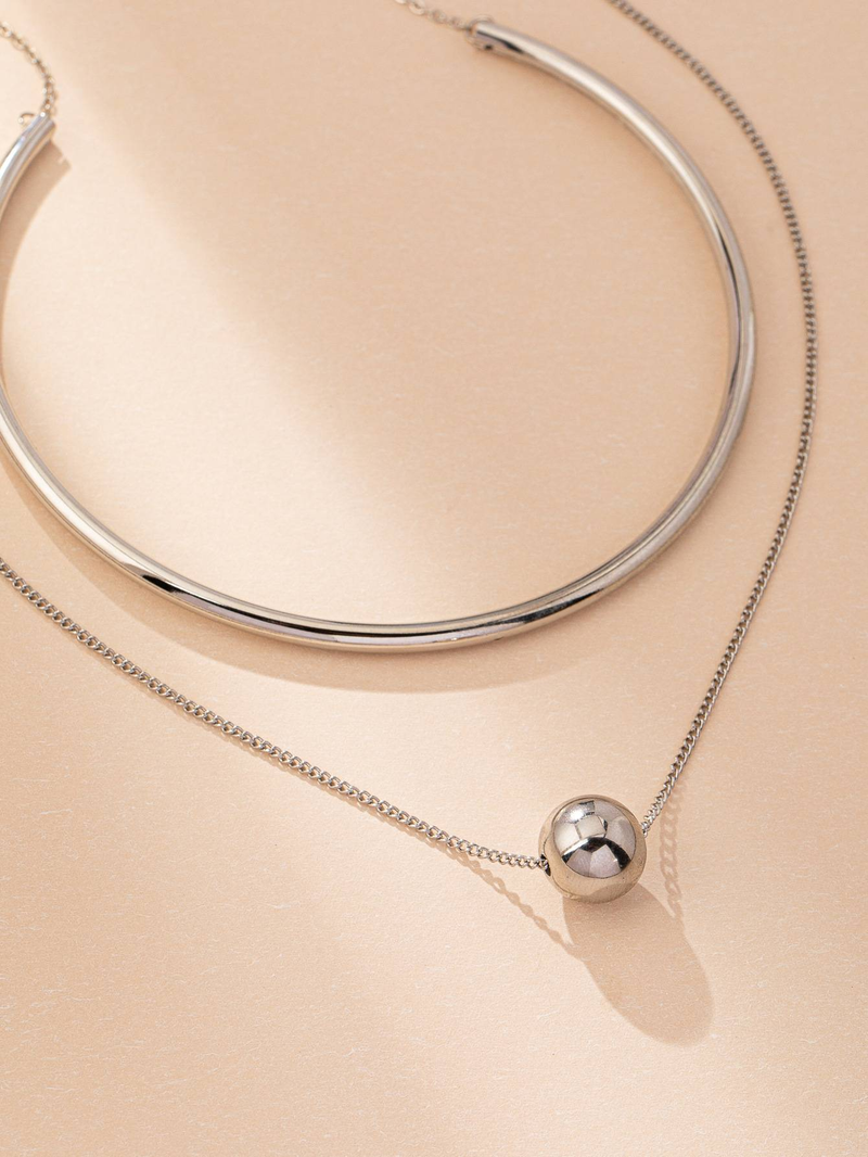 Small fashion simple design with a handsome texture of layered round ball necklace collar combination_voghion.com