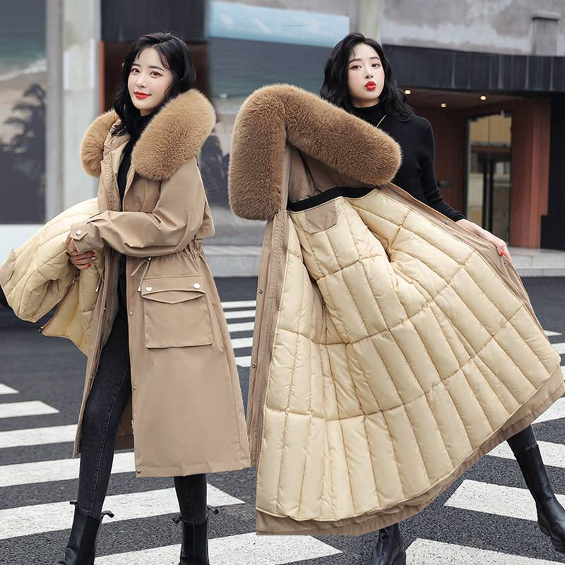 Damenbekleidung Kundenservice Damen langes Winterfutter kann entfernt werden großer Pelzkragen Slim Fit dünne Baumwollkleidung Student Baumwolljacke Mantel_voghion.com
