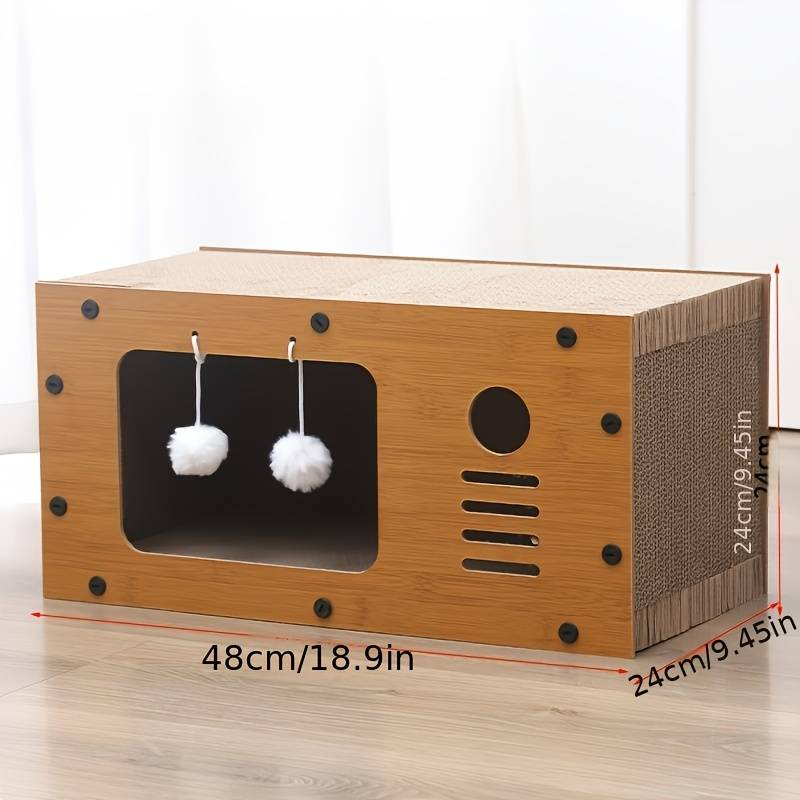 Domek dla kota, drapak dla kota, jaskinia dla kota z wiszącą piłką, duża przestrzeń, tekturowe legowisko dla kota, odpowiednie dla kotów do odpoczynku i drapania_voghion.com