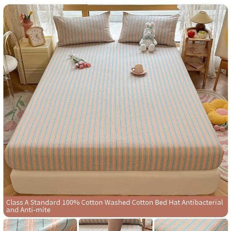 Saia de cama 100% algodão lavado - Lençol com elástico e bolso profundo com proteção contra poeira (capa de colchão respirável para todos os tamanhos de cama)_voghion.com