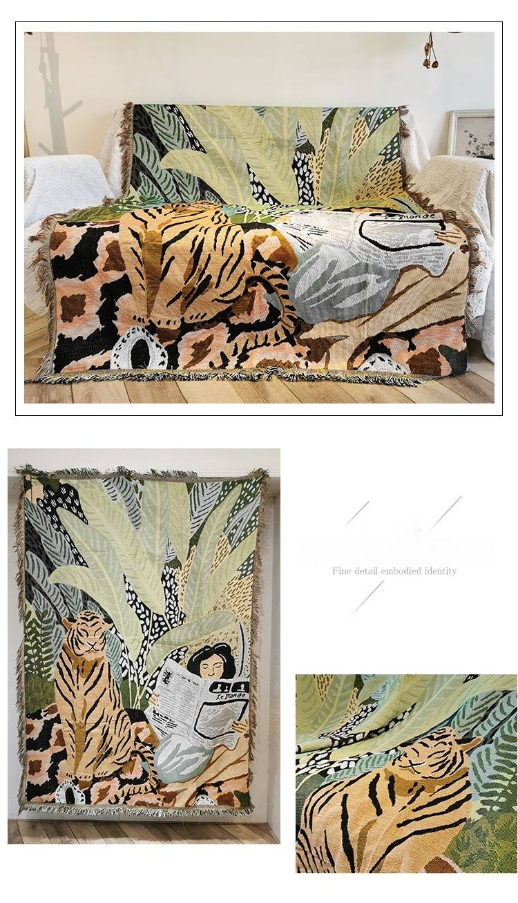 Modern Ethnic Style Sofa Throw Blanket - Woven Jacquard, Full Coverage, Soft & Stylish_voghion.com