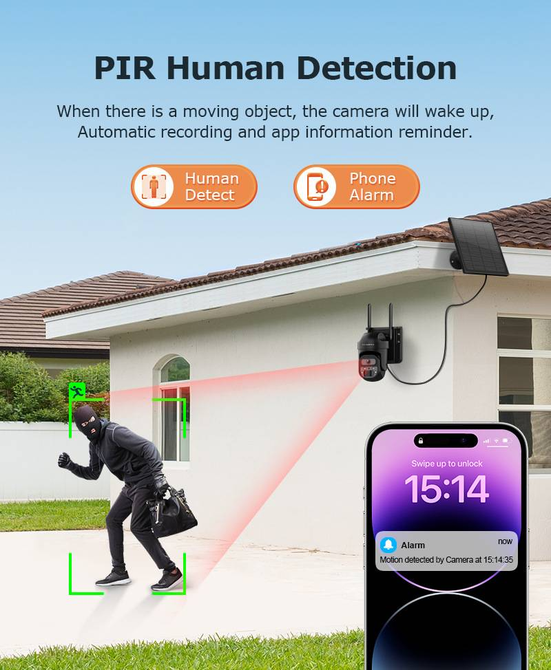 4G Solar Surveillance Camera House Camera Full Color Night Vision HD Low Power PTZ Guarantee Housing Property Against Thieves Family Live View_voghion.com