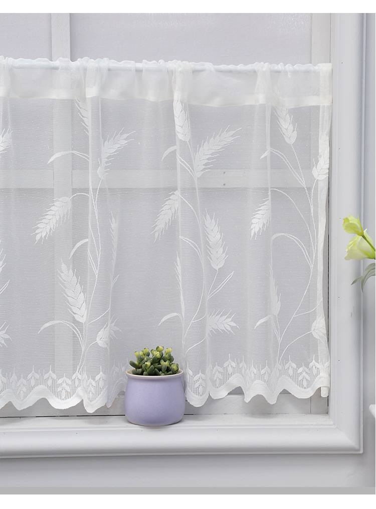 Tenda per porta in pizzo – Tenda da caffè in poliestere trasparente – Senza foratura – 3 misure (100/150/180 cm) – Motivo in pizzo di grano e palma_voghion.com