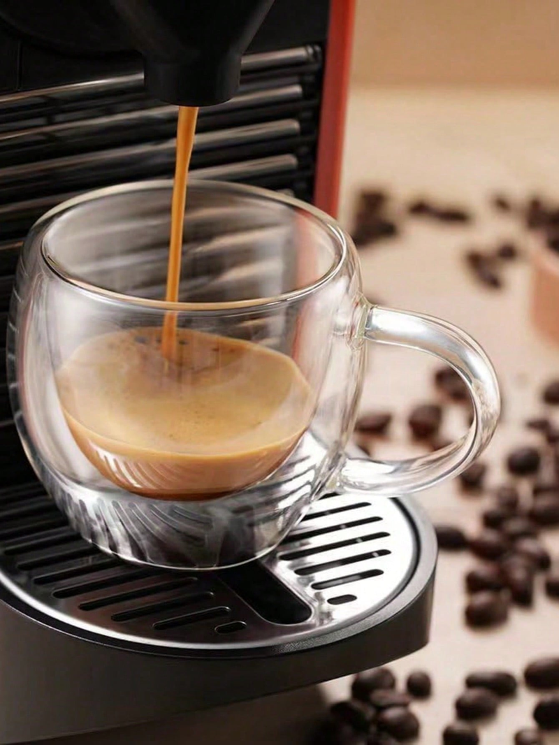 Set Of 6 Espresso Cups With Handles, 2.8 Oz Clear Espresso Cups, Double-wall Insulated And Reusable. Suitable For Espresso Machines_voghion.com