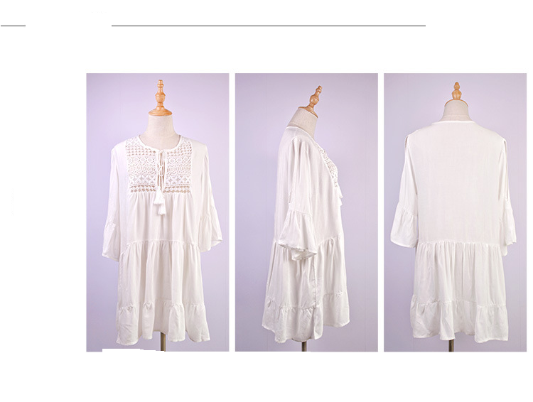 Traje de baño para mujer, pareo playero holgado de algodón puro con flores y crochet, tipo bikini, con protección solar, color blanco, talla única._voghion.com