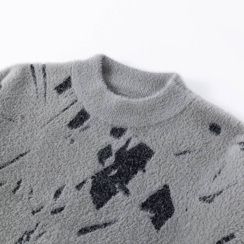 Men's Splatter Print Loose Knit Sweater - Casual Crewneck Pullover For Spring & Autumn, Comfortable Stretch Fabric, Trendy Oversized Fit_voghion.com