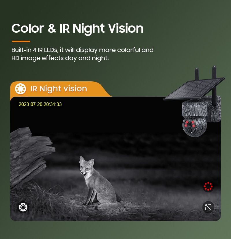 4G Solar Security Camera With WiFi, 4MP HD Color Night Vision, Camouflage Design, IP65 Waterproof, Outdoor Surveillance For Home & Hunting_voghion.com