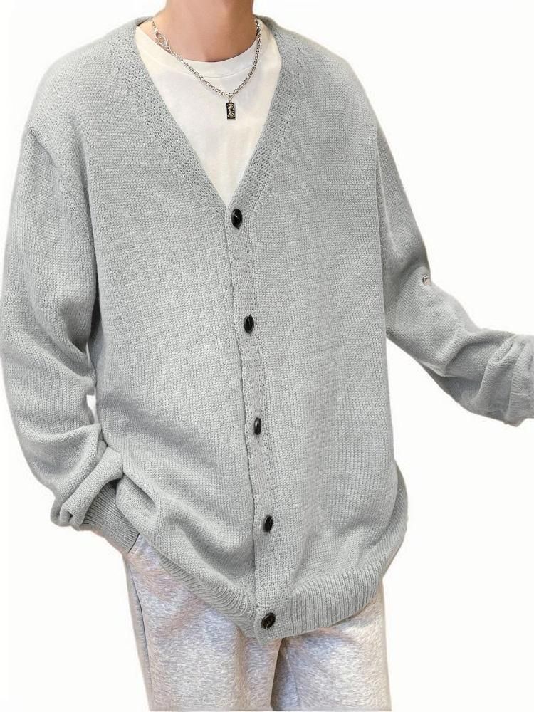 Herren-Cardigan mit V-Ausschnitt – Übergroßer Strickpullover mit offener Vorderseite, leichte Polyestermischung für lässiges Lagenlook (S-XXL, Unisex-Loungewear)_voghion.com