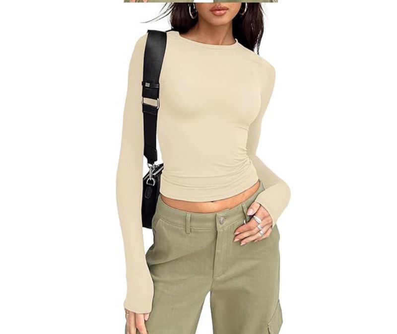 Einfarbiges Langarm-Basishemd aus Milchseide mit Rundhalsausschnitt_voghion.com