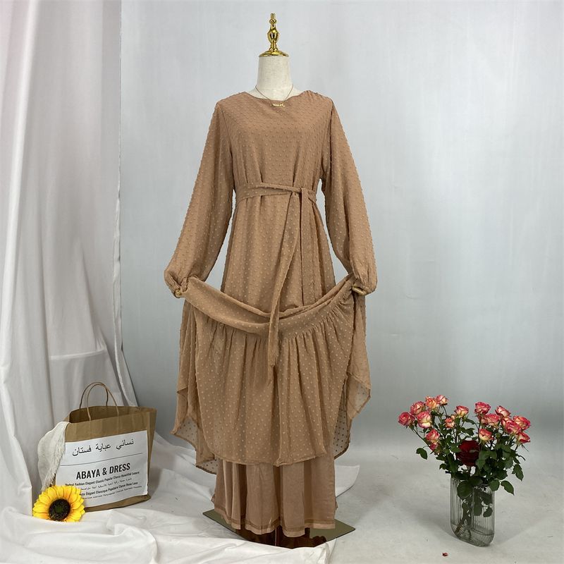 Laatste moderne mode Ruffle Polka islamitische kleding Kaftan met voering Vrouwen moslim Maix Casual jurk Abaya_voghion.com