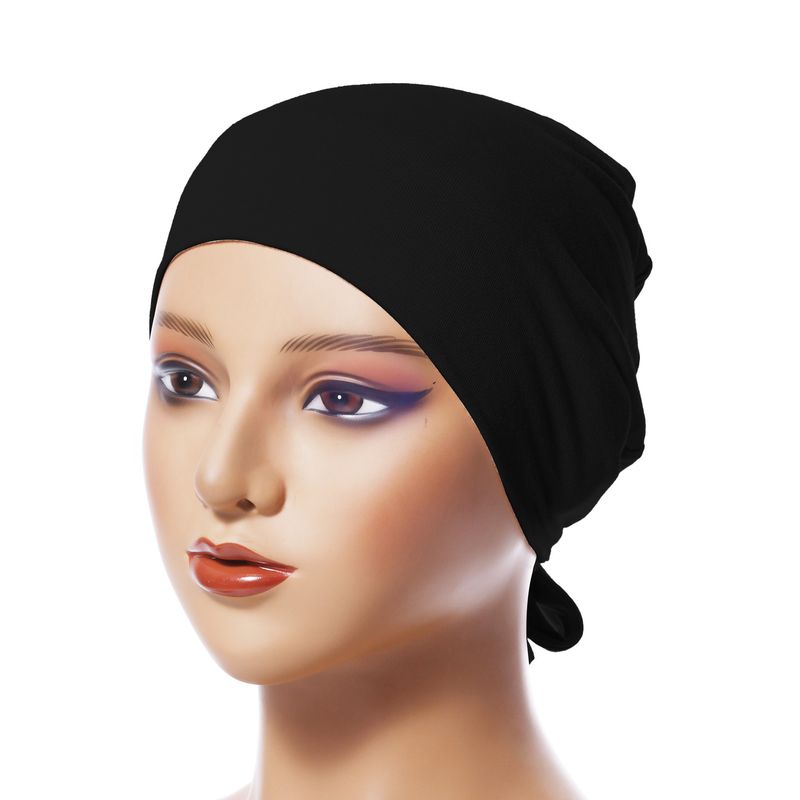 Adjustable Modal Elastic Bottoming Hat - Solid Color Head Covering Scarf With Rope & Lace (Breathable, Comfortable, Stretchy Headwear For Women)_voghion.com
