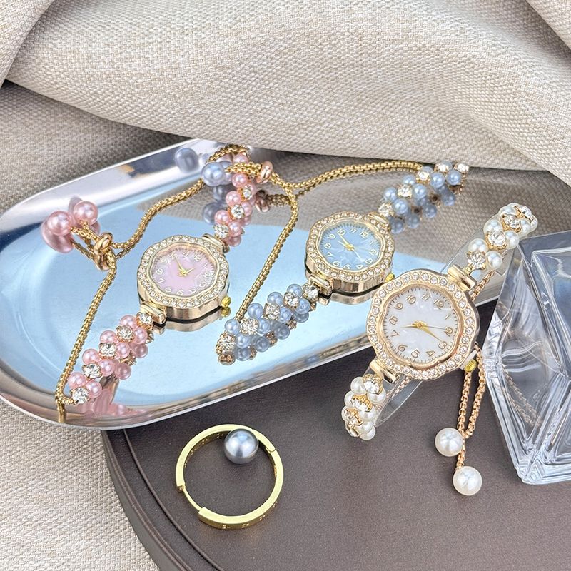 Orologio con quadrante in perle e diamanti, cinturino compatto, doppia fila di perle, superficie digitale estraibile, elenco, lavoro, quotidiano, compleanno, anniversario, regalo di San Valentino_voghion.com