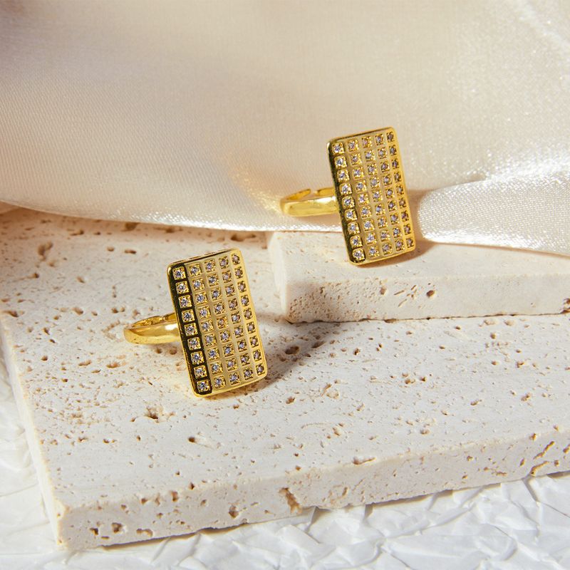 Bague ouverte en cuivre plaqué or, style hip-hop, personnalité exagérée, niche, design géométrique unique, large et entièrement en diamant_voghion.com