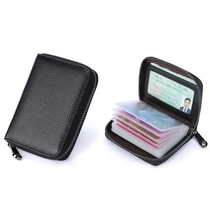 Portatarjetas con 20 retenes, funda para tarjetero de PU para negocios, Banco de crédito, tarjeta de identificación, bolsa para monedas, carteras antidesmagnetización_voghion.com