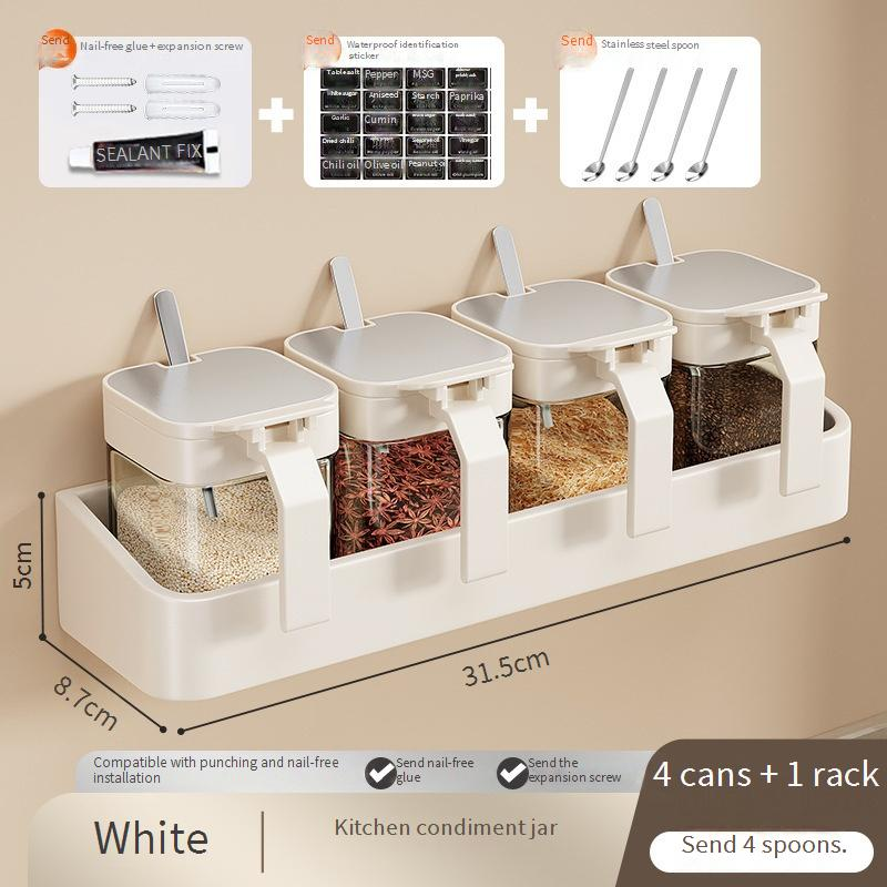 kichen Storage Set Box Rack Combination Set Seasoning Jar Bottle Storage Rack Home Kitchen Wall Hanging Salt Jar Sealed_voghion.com