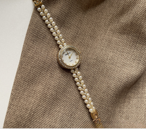 Orologi da donna con catena di perle, orologio con quadrante piccolo, orologio da donna di alta qualità, squisito, leggero, lussuoso, di alto valore, con quadrante in madreperla._voghion.com