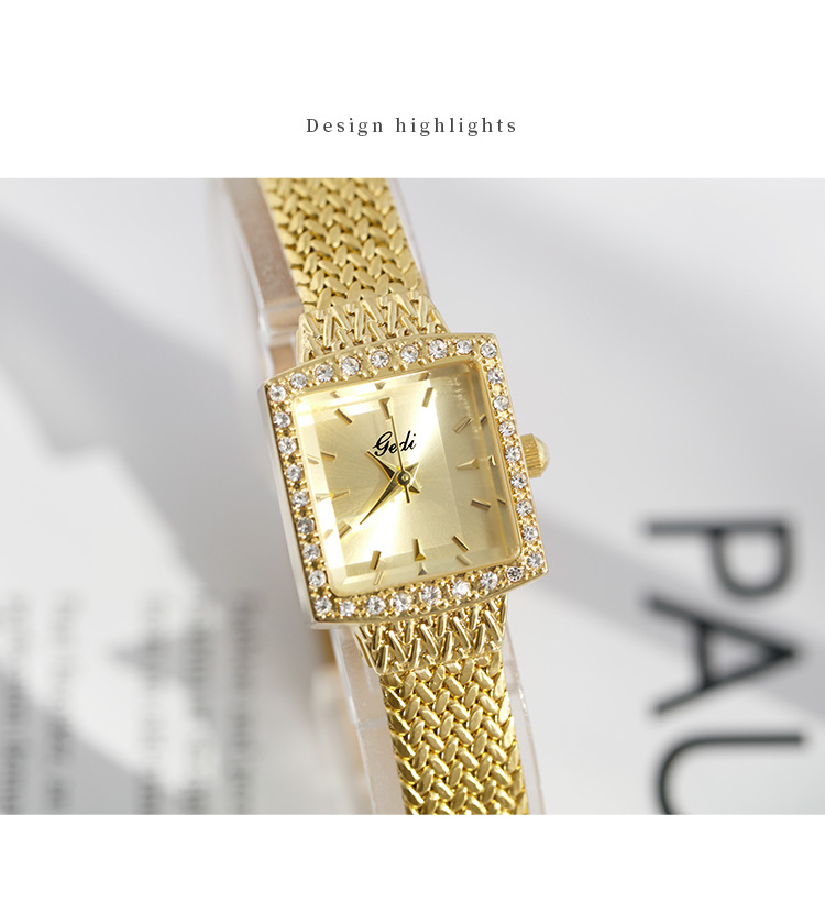 Orologio da donna, piccolo orologio quadrato, orologio al quarzo, piccolo orologio con strass, piccolo orologio in oro, orologio impermeabile per donna_voghion.com