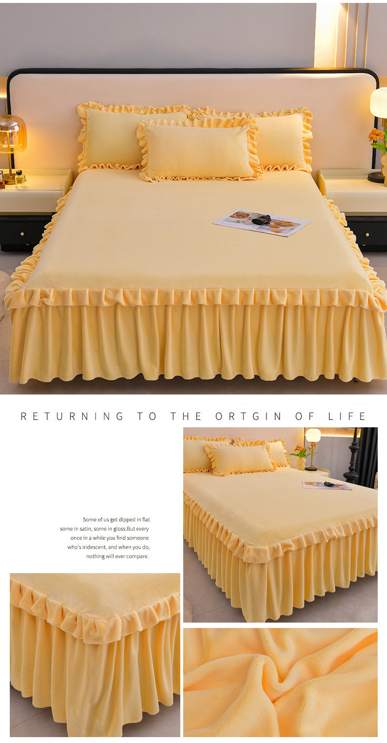 Lenzuolo con angoli in pile color latte - Gonna invernale in tinta unita con bordi elastici per letto matrimoniale/king size - Copripiumino morbido e caldo in stile taiwanese_voghion.com