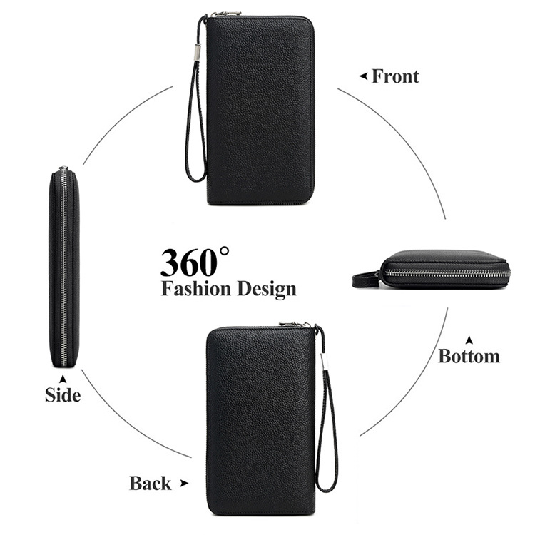 Portefeuille femme et homme en cuir, antivol RFID, brosse, multi-cartes, long portefeuille, couche supérieure, cuir de vache, grande capacité, pochette_voghion.com