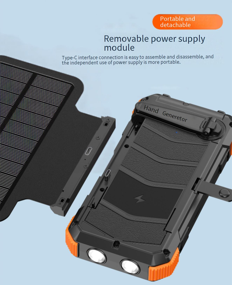 Power Bank Güneş Enerjili Mobil Güç Kablosuz Şarj Sökme Katlanabilir Açık Hava Power Bank Büyük Kapasiteli 20.000 MAh_voghion.com