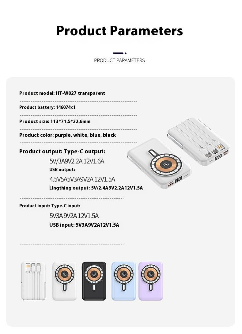 66W Süper Hızlı Şarjlı Kablosuz Manyetik Power Bank 20000 MAh Dahili Kablo Büyük Kapasiteli Cep Telefonları İçin Uygun_voghion.com