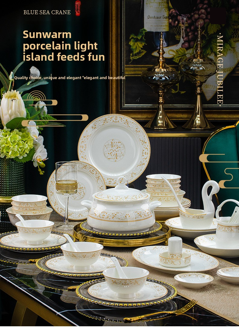 Bone Dinnerware Set – Luxury Handcrafted Round Bowls & Plates With Gold Trim (Microwave Safe Gift Box For Holidays & Weddings)_voghion.com