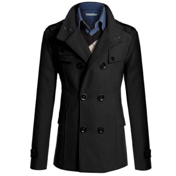 Trench da uomo in misto lana, vestibilità slim, lunghezza media, doppiopetto, per l'inverno_voghion.com