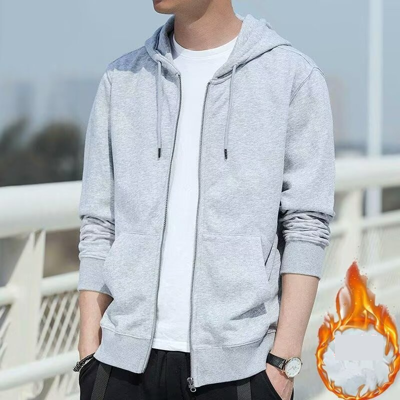Herrenbekleidung Fleece-Kapuzenpullover mit Reißverschluss – Lässiger Pullover mit lockerer Passform und Seitentaschen, warmes Fleecefutter für Herbst und Winter, Streetwear-Mode_voghion.com