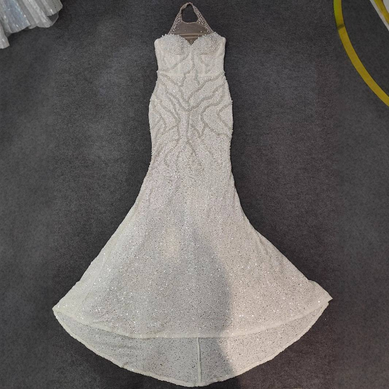 Elegant Beaded Mermaid Evening Gown With Deep V-Neck For Weddings, Parties & Special Occasions_voghion.com