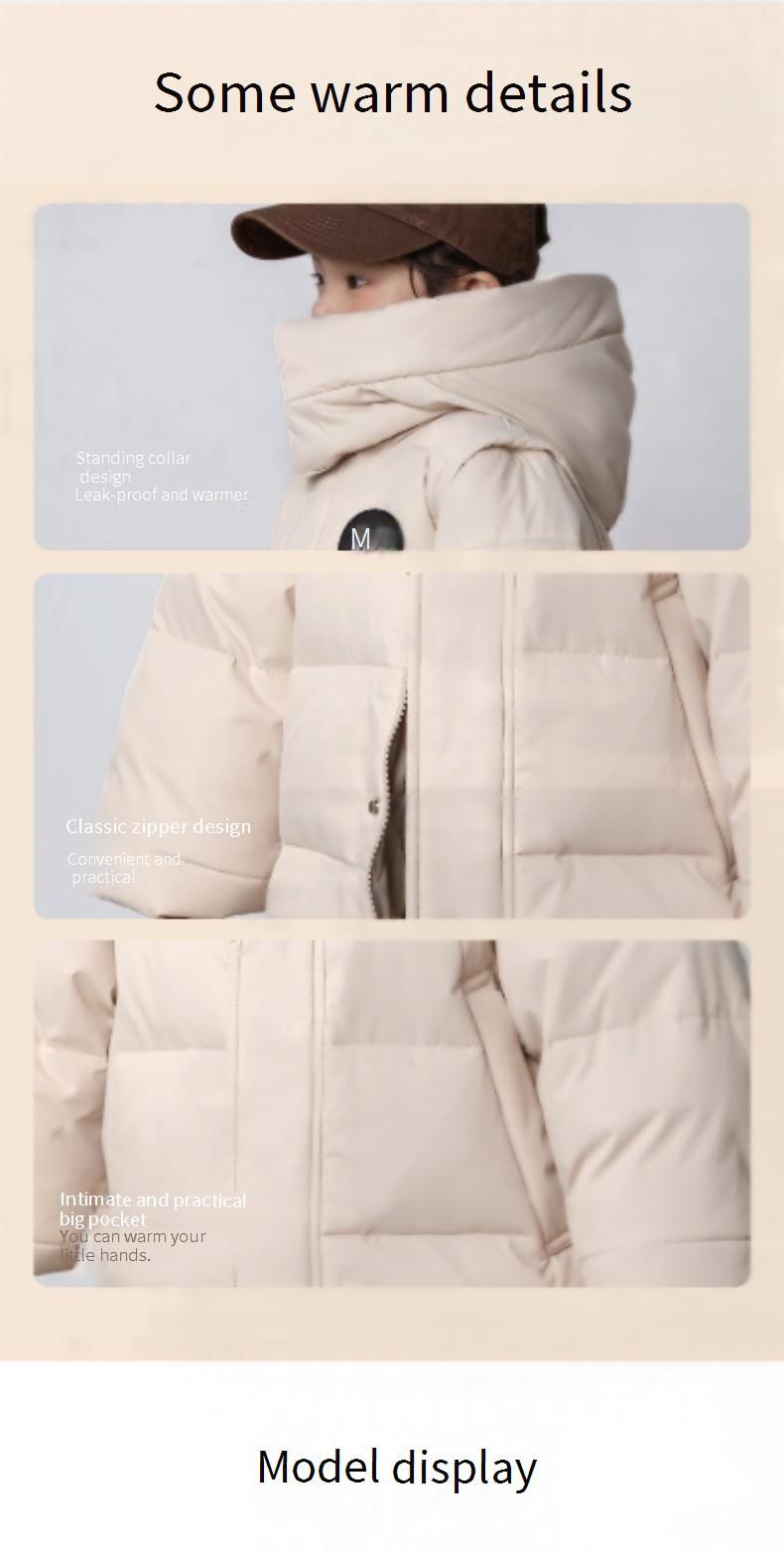 Boys' Winter Down Jacket - Short Hooded Coat With 55% White Duck Down (110-150cm, Black/Khaki/Beige/Grey)_voghion.com