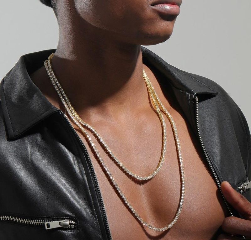 Men Fashion Hip Hop Punk Cuban 1-Row Bling Crystal Diamond 3MM/4MM/5MM Cuban Link Chain Tennis Long Chain Necklaces Jewelry Safety Watch-Clasp_voghion.com