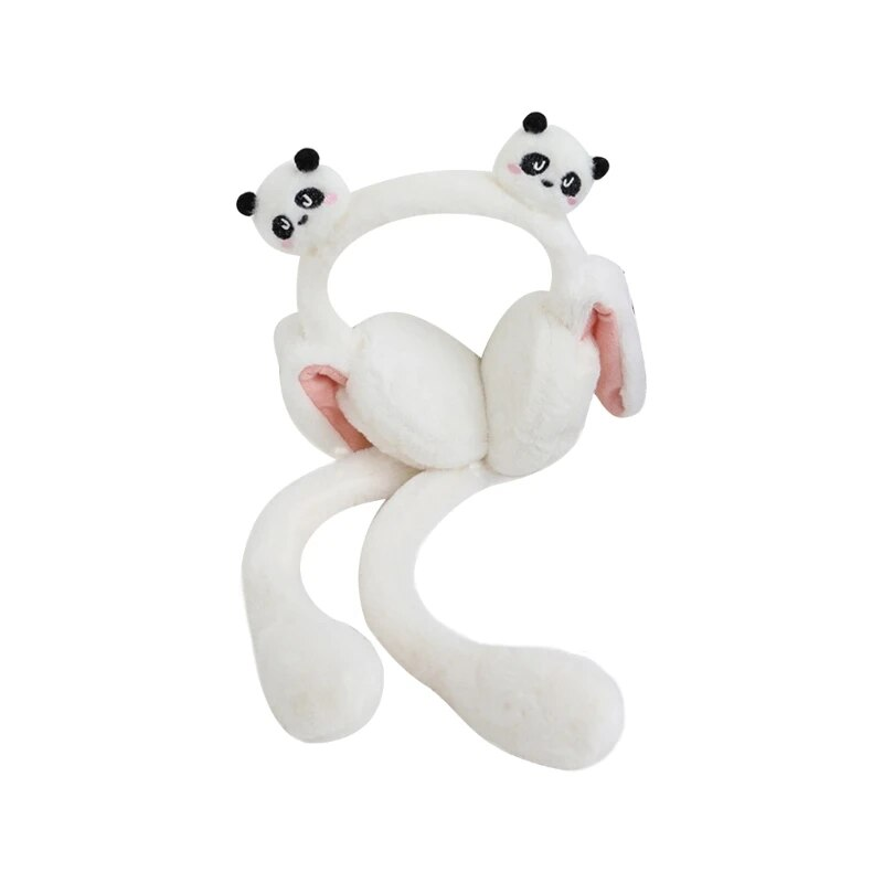 Încălzitoare de urechi moi și cu panda de pluș, activități în aer liber de iarnă, vă țin de cald pe vreme rece pentru Halloween_voghion.com