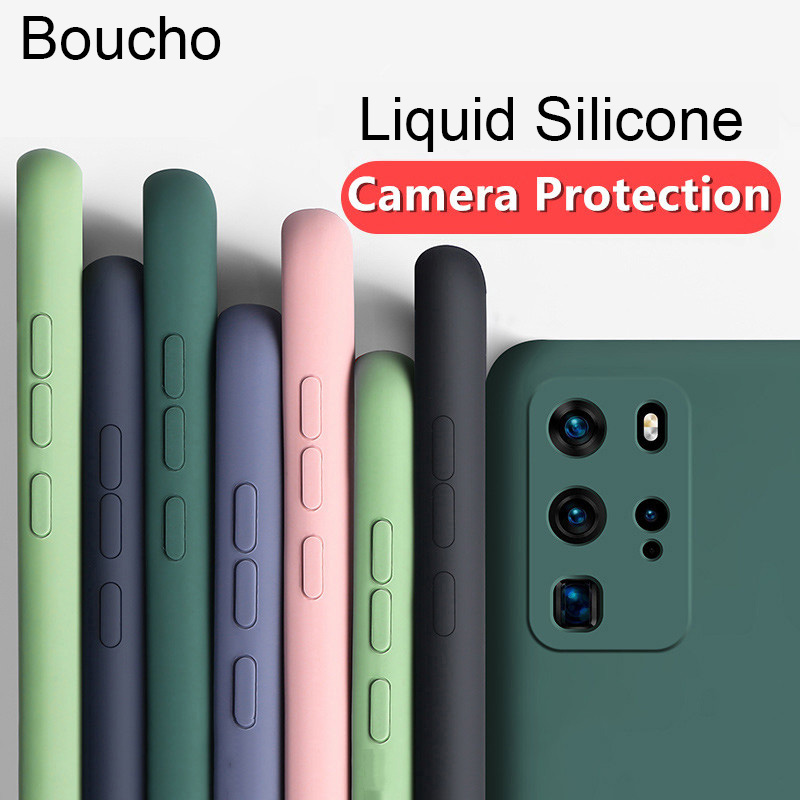 Boucho Luxe Vloeibare Siliconen Voor Huawei P40 Pro+ P20 P30 lite Mate 20 30 honor 10 20 30S X10 V30 Camera Bescherming Zacht_voghion.com