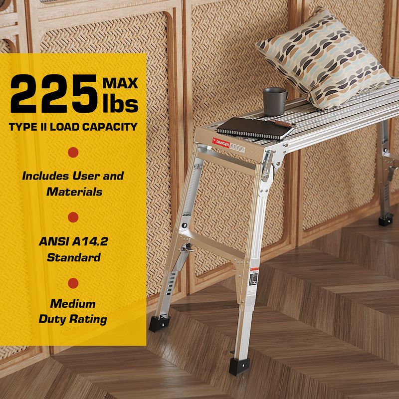 Aluminum Work Platform Large Size Step Stool Folding Portable Work Bench 40" Width Telescopic Feet 22" -27.5" Height Adjustable_voghion.com
