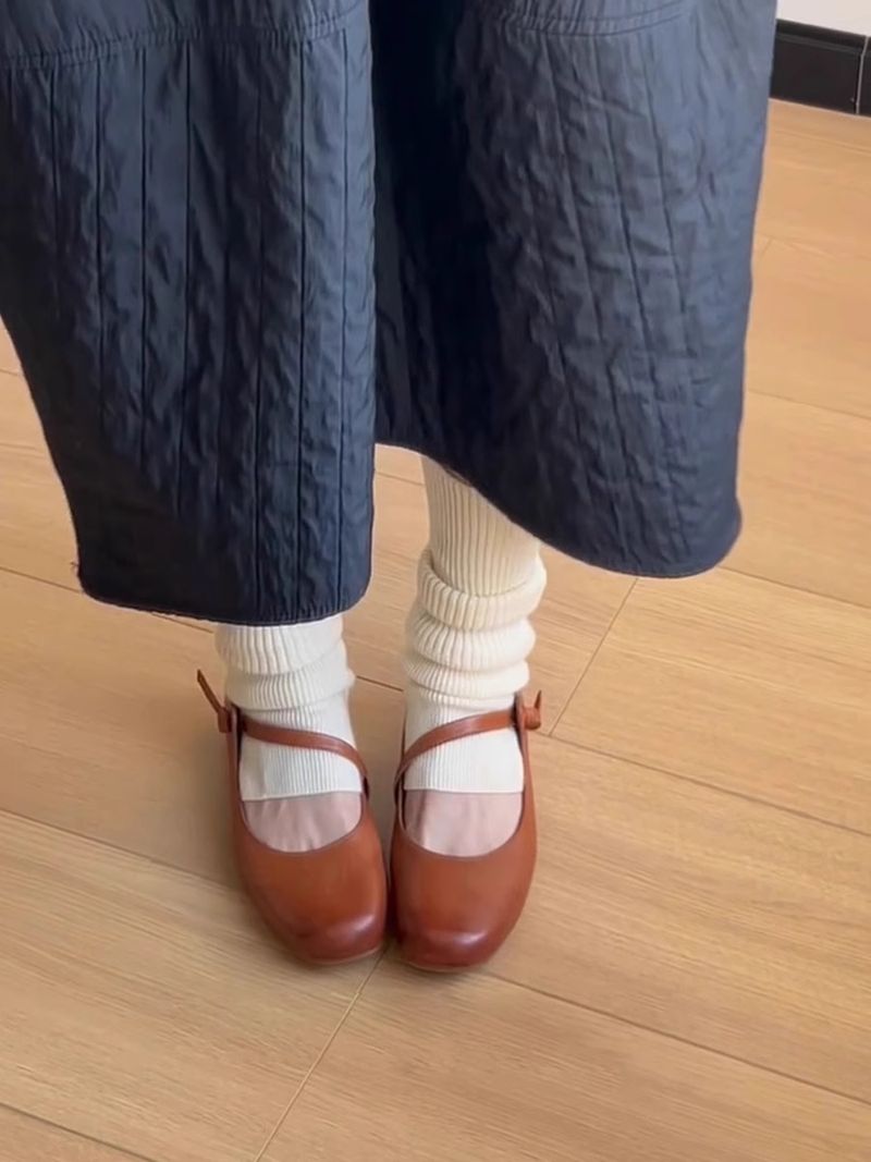 Lancui~ Brown Simple Flat Mary Jane Shoes For Women French Style One Strap Shallow Mouth Versatile Ballet Flats_voghion.com