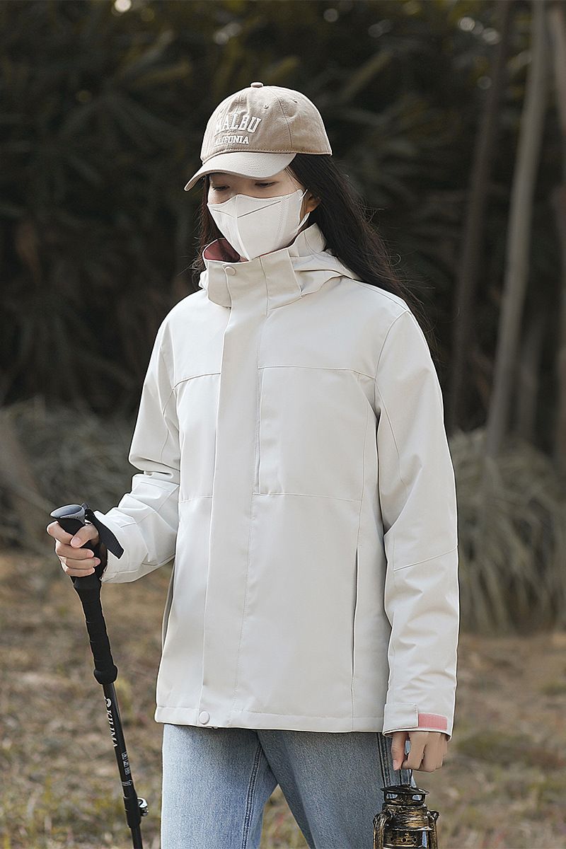 Giacca da trekking con cappuccio staccabile, tinta unita, antivento e impermeabile, alla moda, per sport all'aria aperta, primavera e autunno_voghion.com