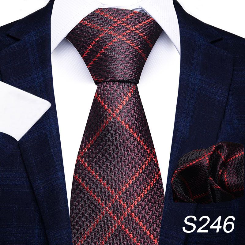 Corbata de seda de poliéster de alta calidad unisex para hombre, corbata formal de color sólido, bolsillo, toalla, gemelos, juego de jacquard_voghion.com