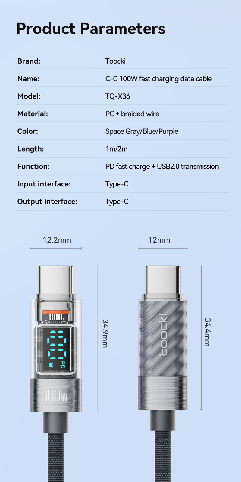 USB C Toocky Kabel zu USB C Kabel Pd 100W/60W Schnellladekabel Usbc zu Typ-C Kabel Typ-_voghion.com