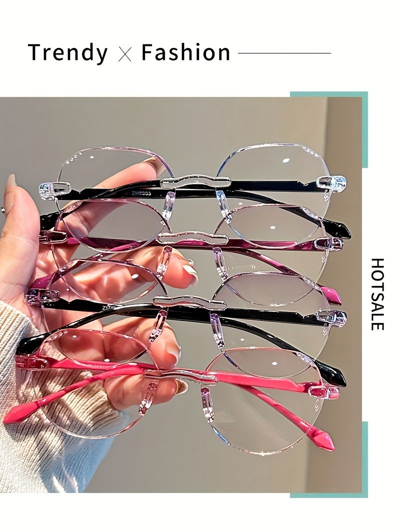 Elegant Geometric Rimless Reading Glasses With Rhinestone Accents, Full Rim Frame, Comfortable Lightweight Design, 1.0 To 3.5_voghion.com