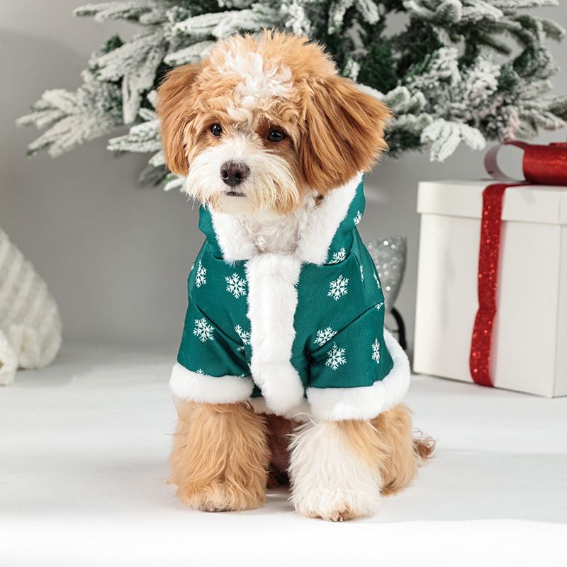 Weihnachts-Winter-Fleecejacke aus Baumwolle mit Kapuze für zwei Beine, dick gefüttert, klassisch, vom Hersteller für Hundebekleidung_voghion.com
