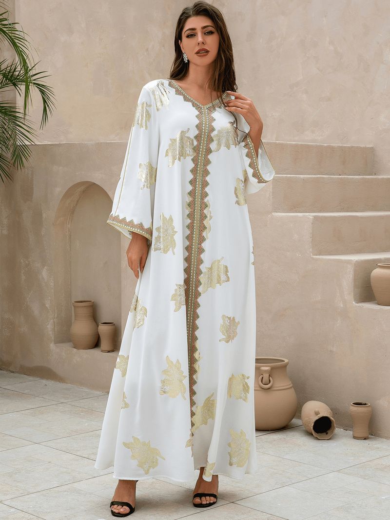 Dameskleding Midden-Oosten Nieuwe Hot Moslim Dames Avondjurk Bloem Hot Stamping Dubai Robe_voghion.com