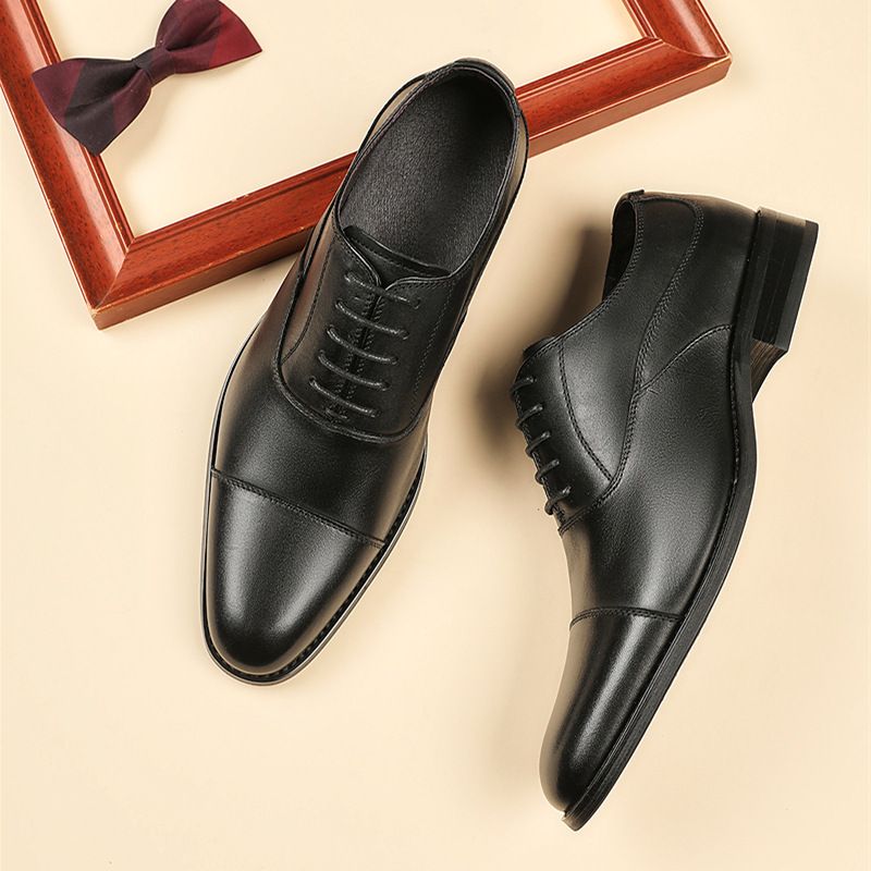 Zapatos Oxford de cuero genuino de tres articulaciones, estilo británico, formales, con suela de madera y capa superior de piel de vaca para hombre._voghion.com