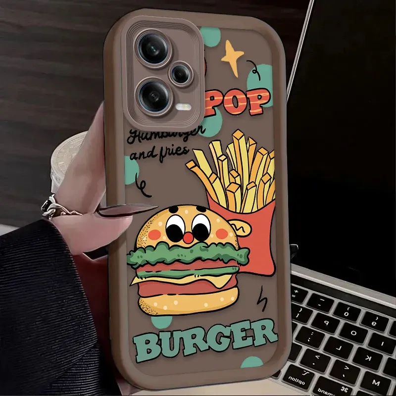 Silikonhülle für Xiaomi Redmi Note 13 12 11 Pro Plus 4G 5G 12S 11S 10S 10 9 9S Redmi 14C 13C 12C A3 12, Motiv: „Lustiger Hamburger“_voghion.com