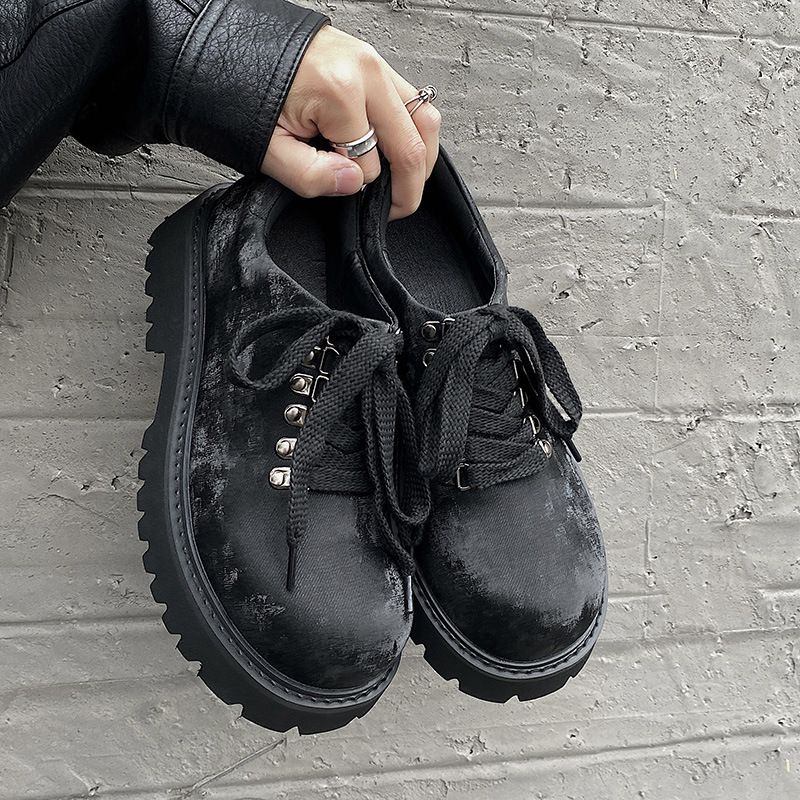 Height Increased By 5CM, Casual Derby Velvet Textured Leather Shoes, Lace Up Round Toe Thick Sole, All Season British_voghion.com