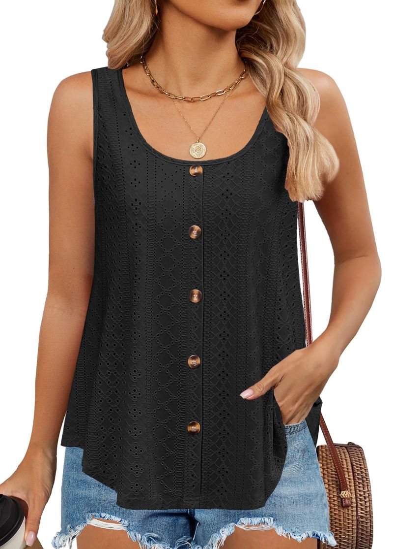 2025 Sommer Neue Rundhals Ärmellose Feste Farbe Strap Mode Lässig Taste Aushöhlen Weste_voghion.com